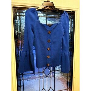 Boston‎ Proper Sweater. Boho, Cottagecore Knit Royal Blue Small Sweetheart Neck